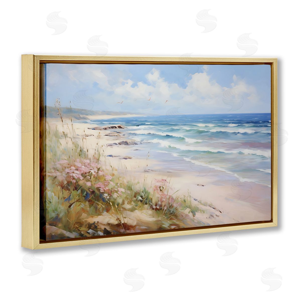 Summer Coastal Waves Gold Floating Frame Canvas Wall Art, Home Decor by Franklyn Gregory