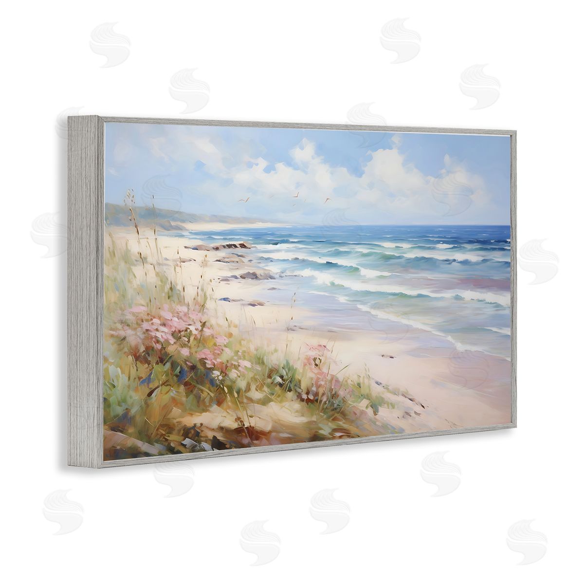 Summer Coastal Waves Grey Frame Print Wall Art, Home Decor by Franklyn Gregory