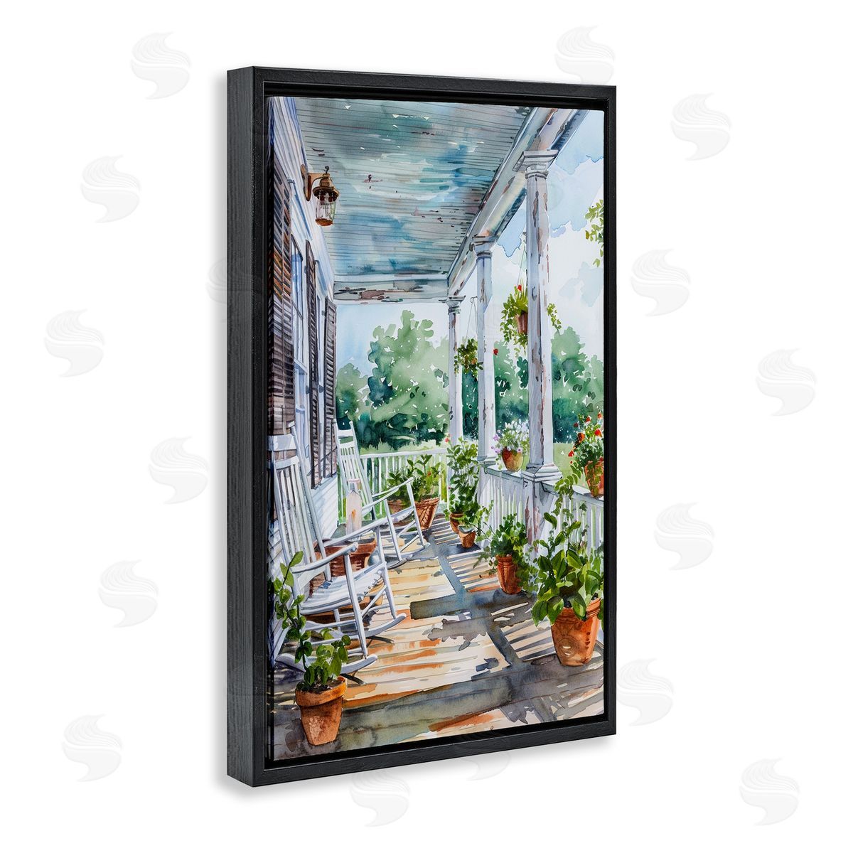 Summer Plant Filled Porch Black Floating Frame Canvas Wall Art, Home Decor by Franklyn Gregory