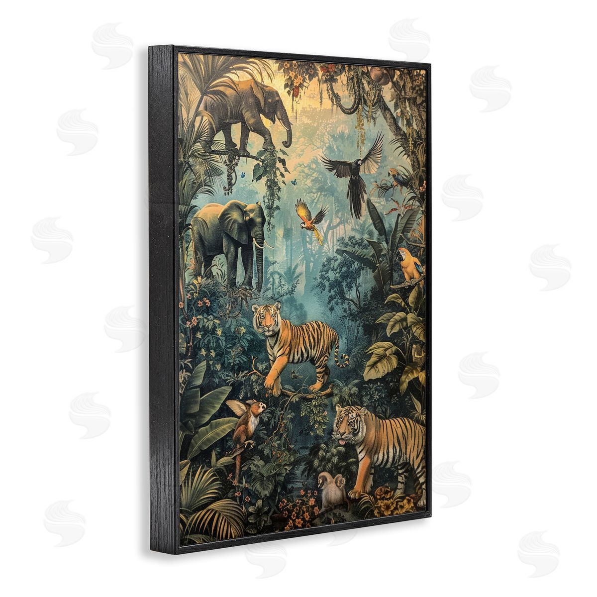 Vintage Rainforest Jungle Black Frame Print Wall Art, Home Decor by Franklyn Gregory