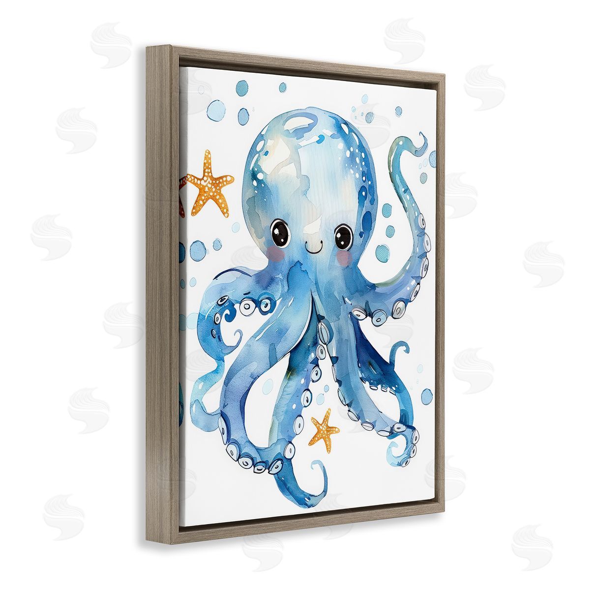 Happy Smile Octopus Brown Floating Frame Canvas Wall Art, Home Decor by Franklyn Gregory