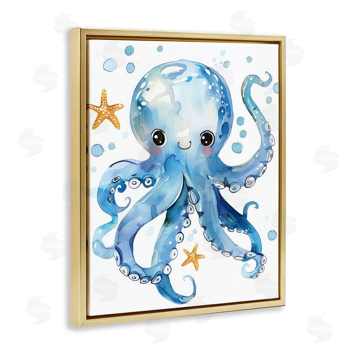 Happy Smile Octopus Gold Floating Frame Canvas Wall Art, Home Decor by Franklyn Gregory