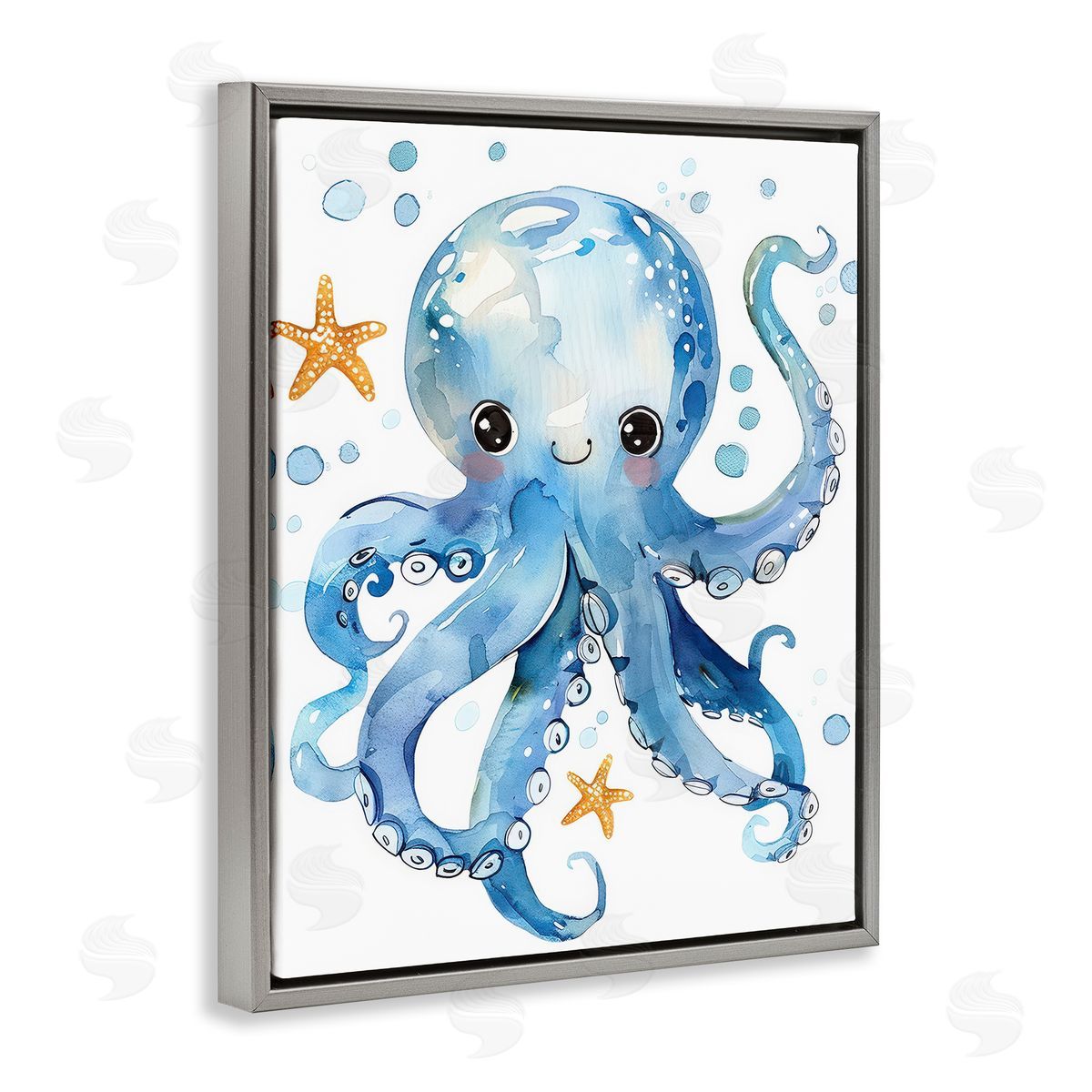Happy Smile Octopus Grey Floating Frame Canvas Wall Art, Home Decor by Franklyn Gregory
