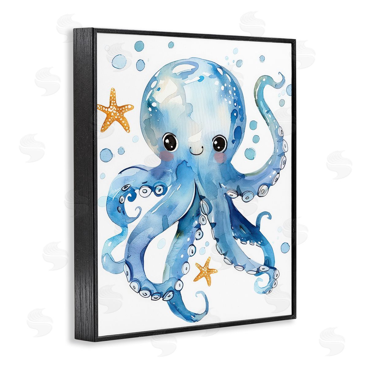 Happy Smile Octopus Black Frame Print Wall Art, Home Decor by Franklyn Gregory
