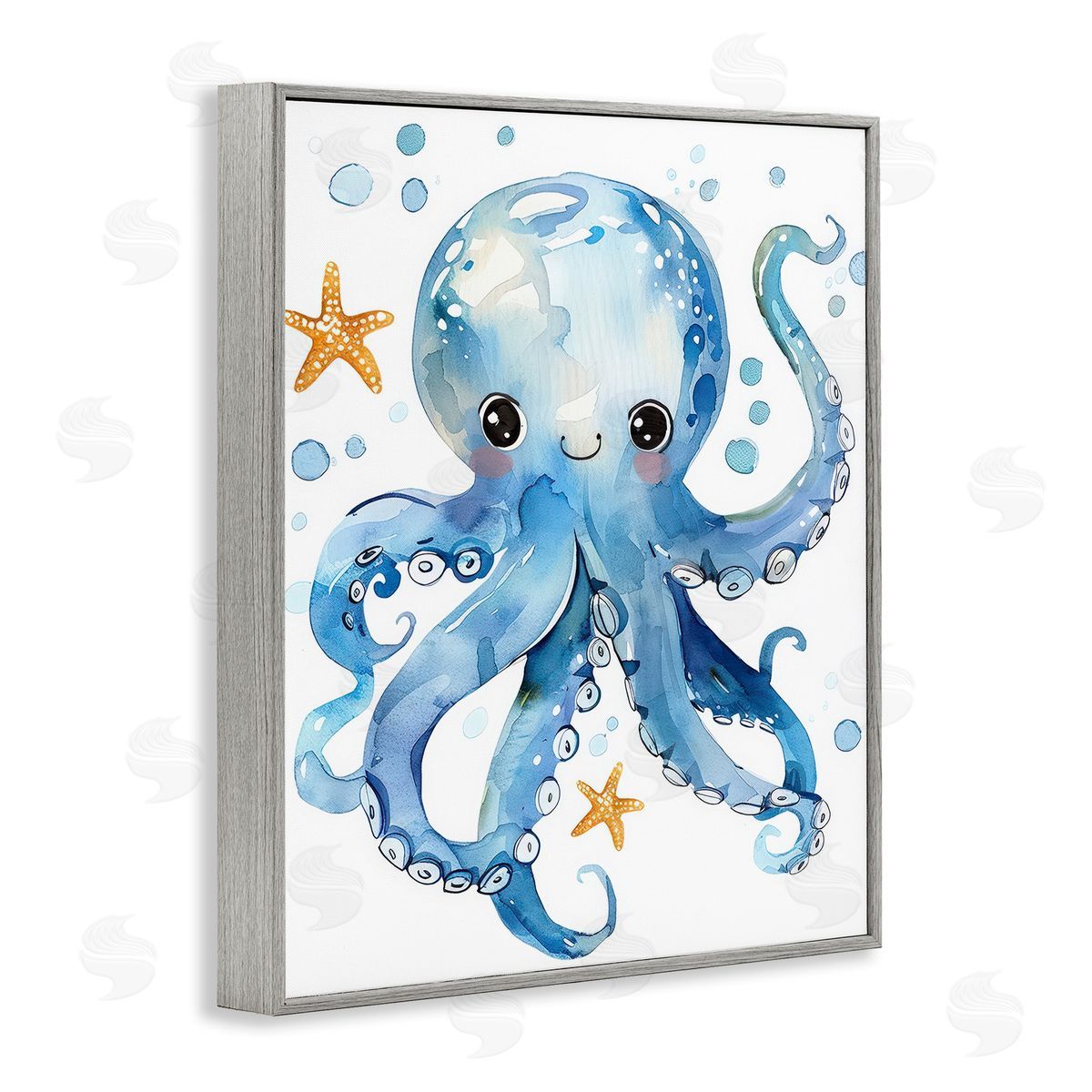 Happy Smile Octopus Grey Frame Print Wall Art, Home Decor by Franklyn Gregory