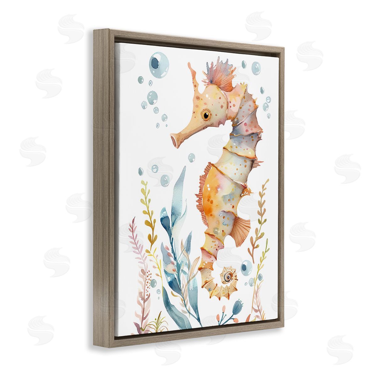Soft Seahorse Underwater Brown Floating Frame Canvas Wall Art, Home Decor by Franklyn Gregory