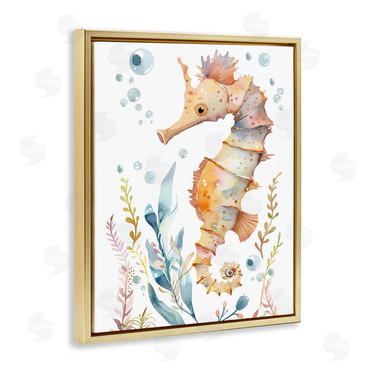 Soft Seahorse Underwater Gold Floating Frame Canvas Wall Art, Home Decor by Franklyn Gregory