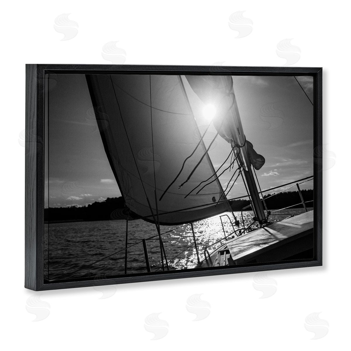 Sail Against The Sky Black Floating Frame Canvas Wall Art, Home Decor by LSR Design Studio