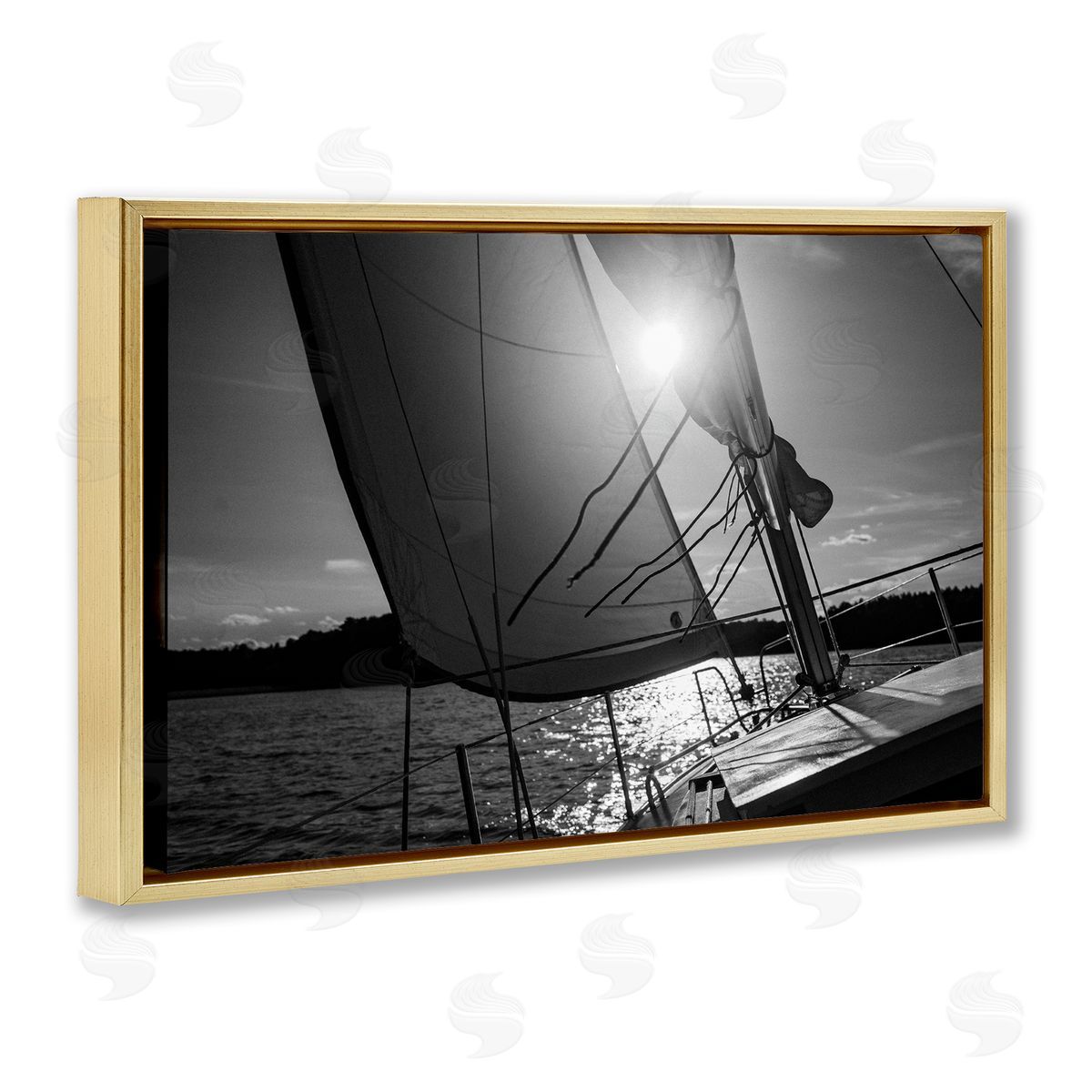 Sail Against The Sky Gold Floating Frame Canvas Wall Art, Home Decor by LSR Design Studio