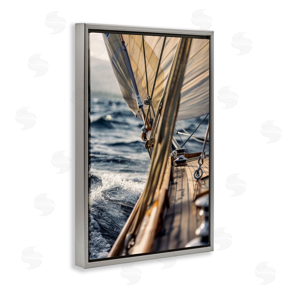 Amidst The Blurring Sea Grey Floating Frame Canvas Wall Art, Home Decor by LSR Design Studio