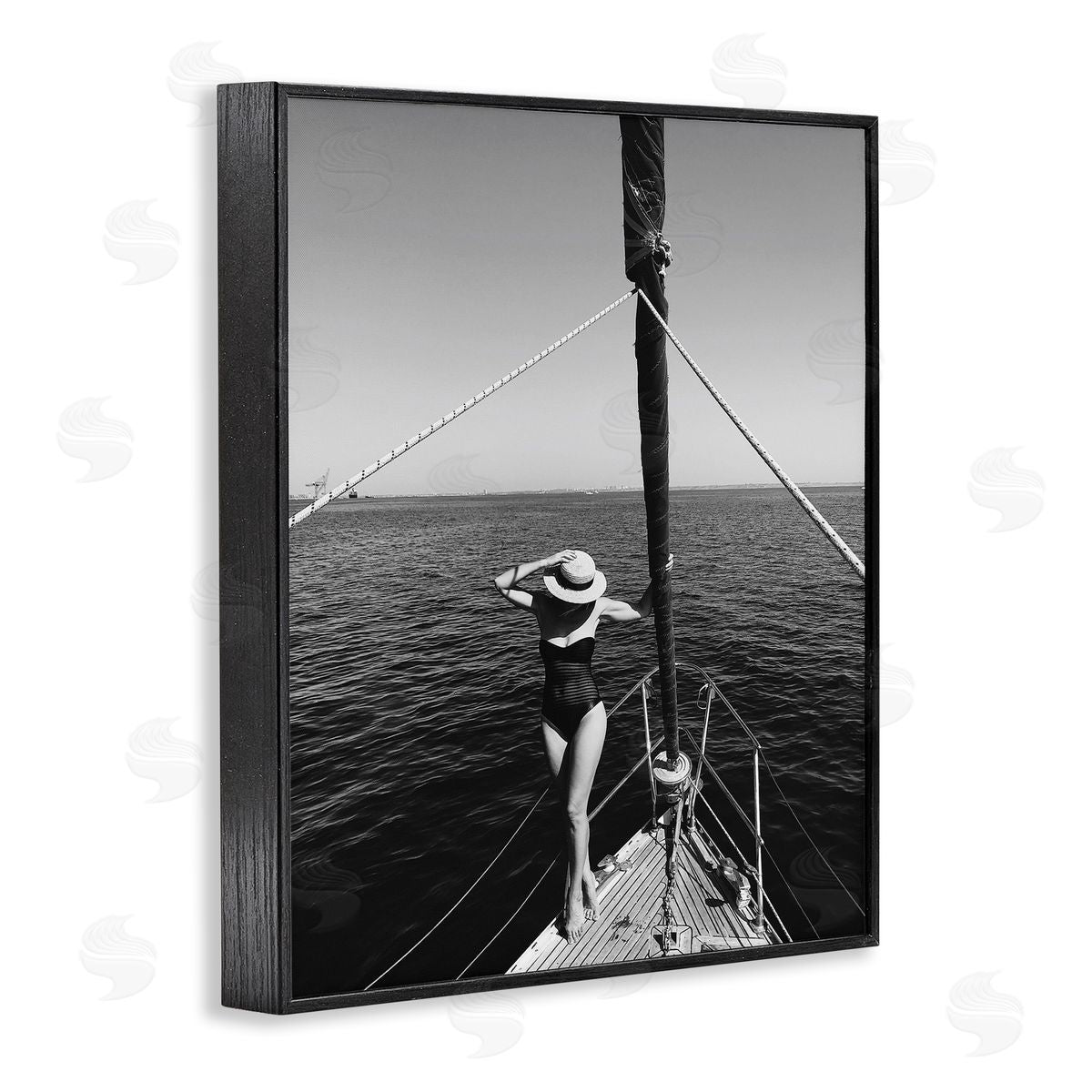 Woman Posing on Boat Black Frame Print Wall Art, Home Decor by LSR Design Studio