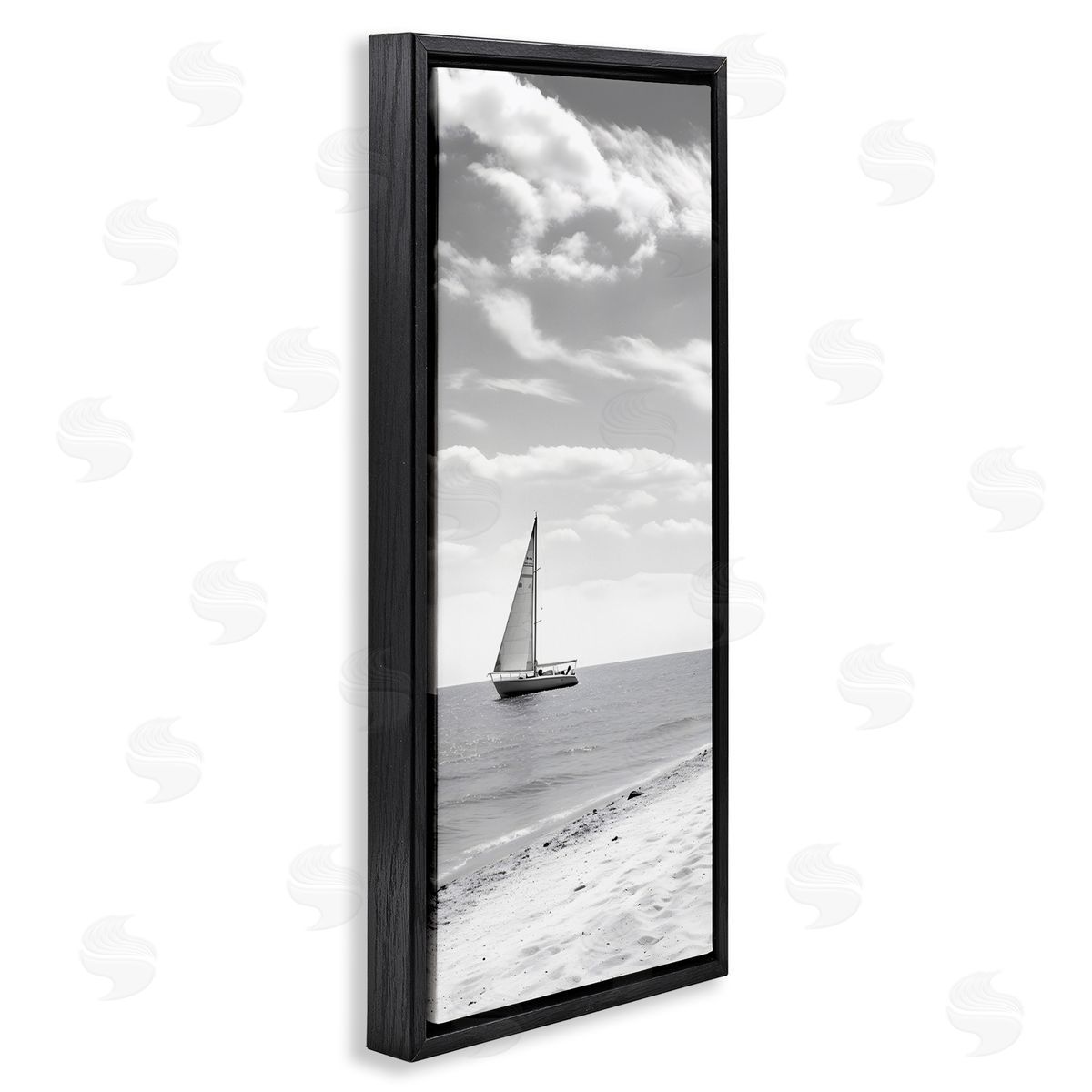 Lonely Sailboat View Black Floating Frame Canvas Wall Art, Home Decor by LSR Design Studio