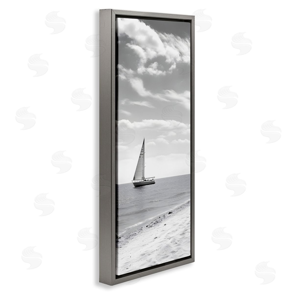 Lonely Sailboat View Grey Floating Frame Canvas Wall Art, Home Decor by LSR Design Studio
