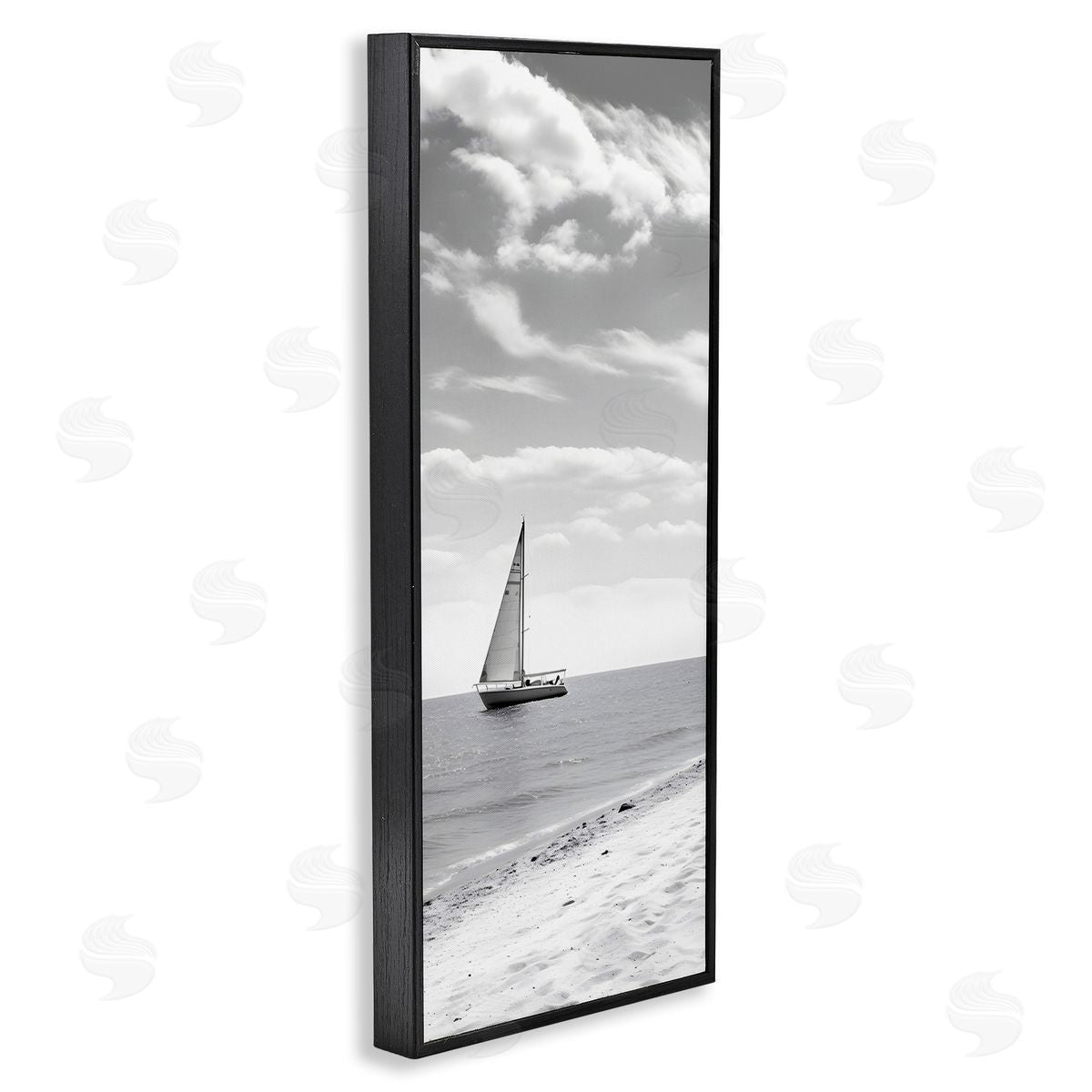 Lonely Sailboat View Black Frame Print Wall Art, Home Decor by LSR Design Studio