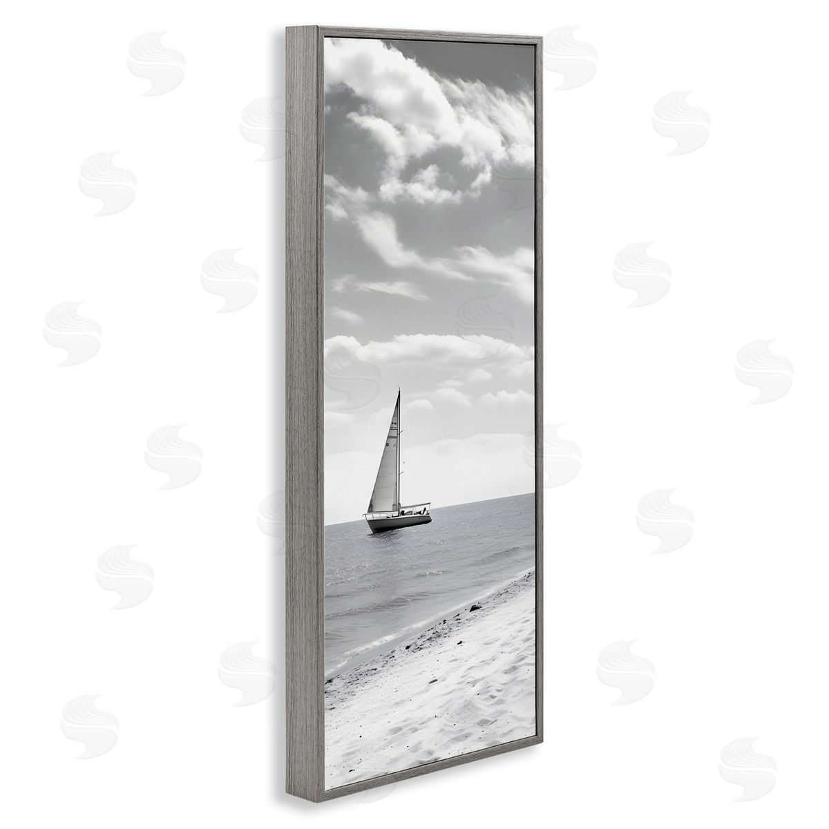 Lonely Sailboat View Grey Frame Print Wall Art, Home Decor by LSR Design Studio