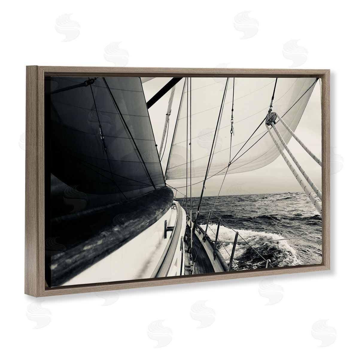 Sailing The Sea View Brown Floating Frame Canvas Wall Art, Home Decor by LSR Design Studio