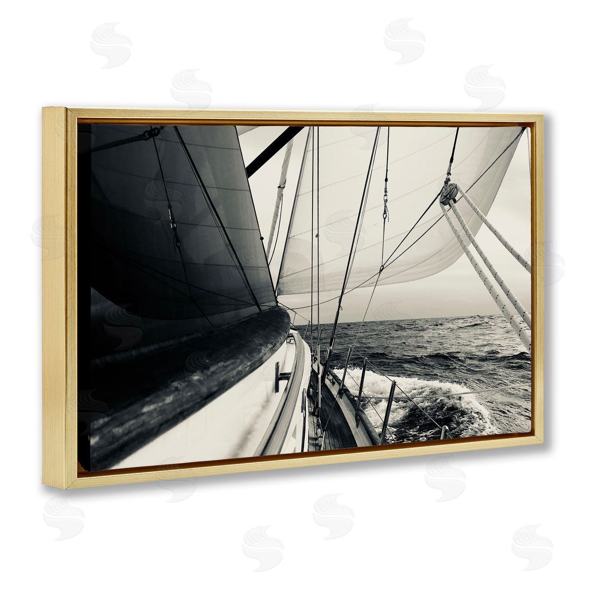 Sailing The Sea View Gold Floating Frame Canvas Wall Art, Home Decor by LSR Design Studio