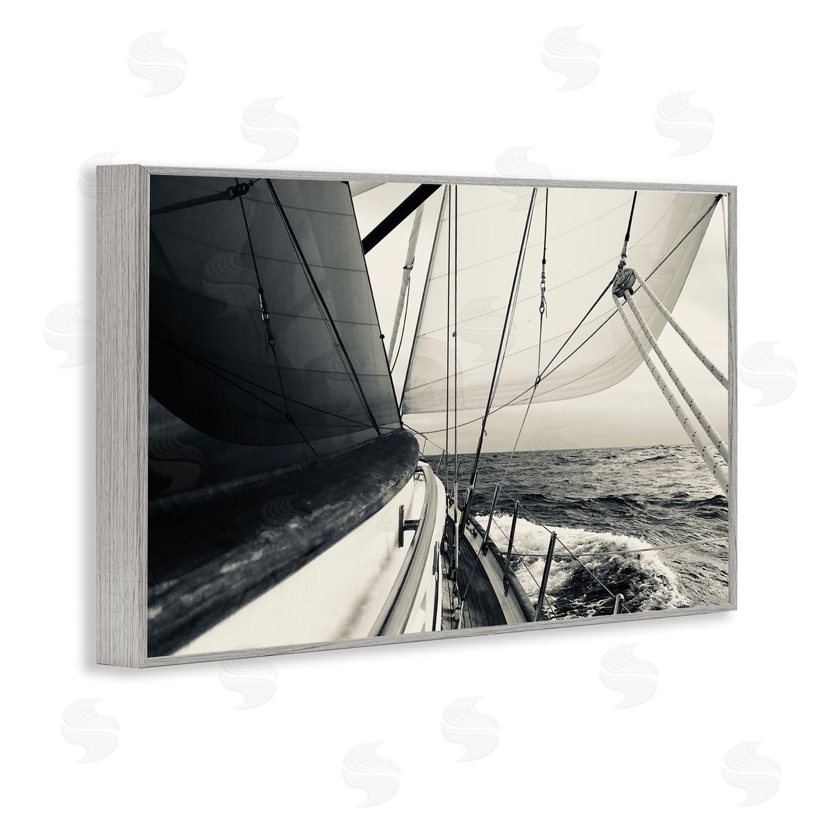 Sailing The Sea View Grey Frame Print Wall Art, Home Decor by LSR Design Studio