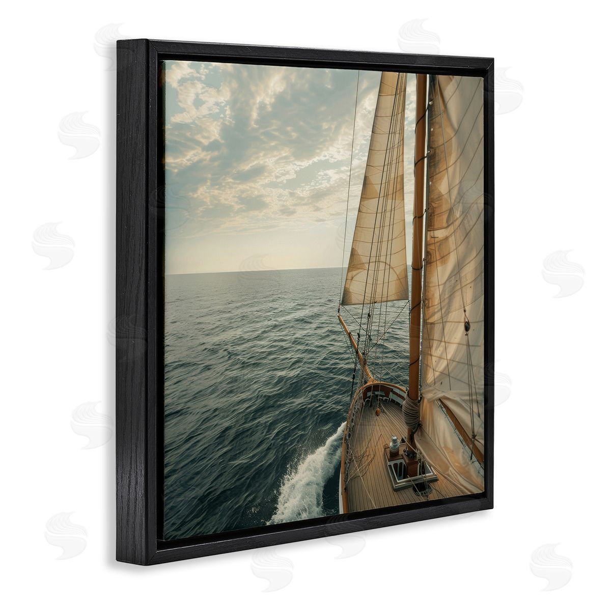 Open Sails on Sea Black Floating Frame Canvas Wall Art, Home Decor by LSR Design Studio