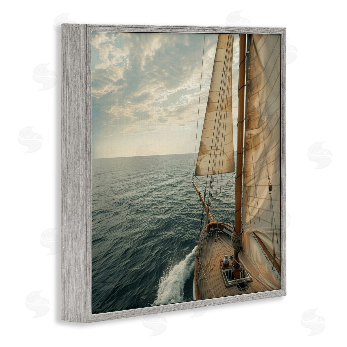 Open Sails on Sea Grey Frame Print Wall Art, Home Decor by LSR Design Studio