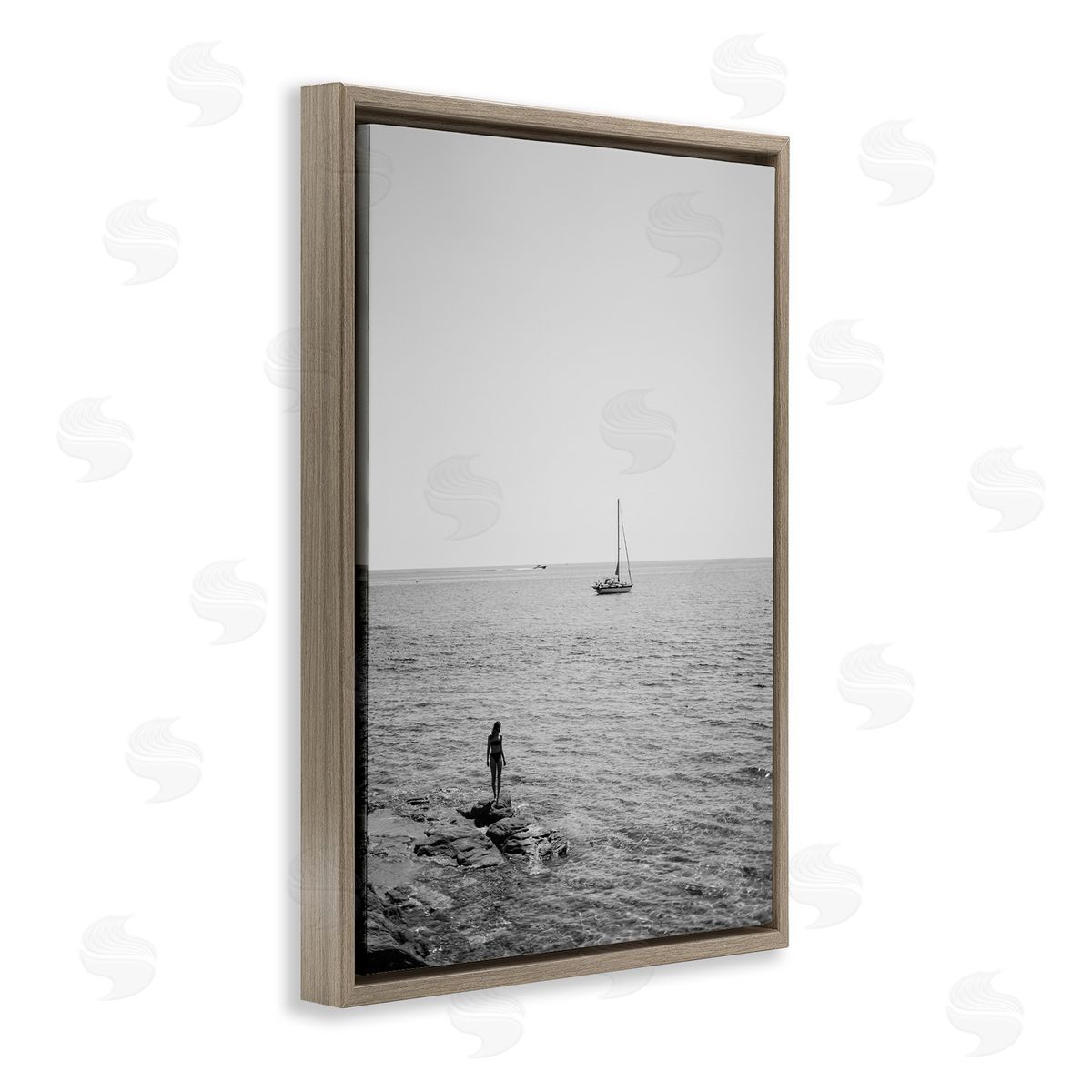 Standing On Edge Seascape Brown Floating Frame Canvas Wall Art, Home Decor by LSR Design Studio