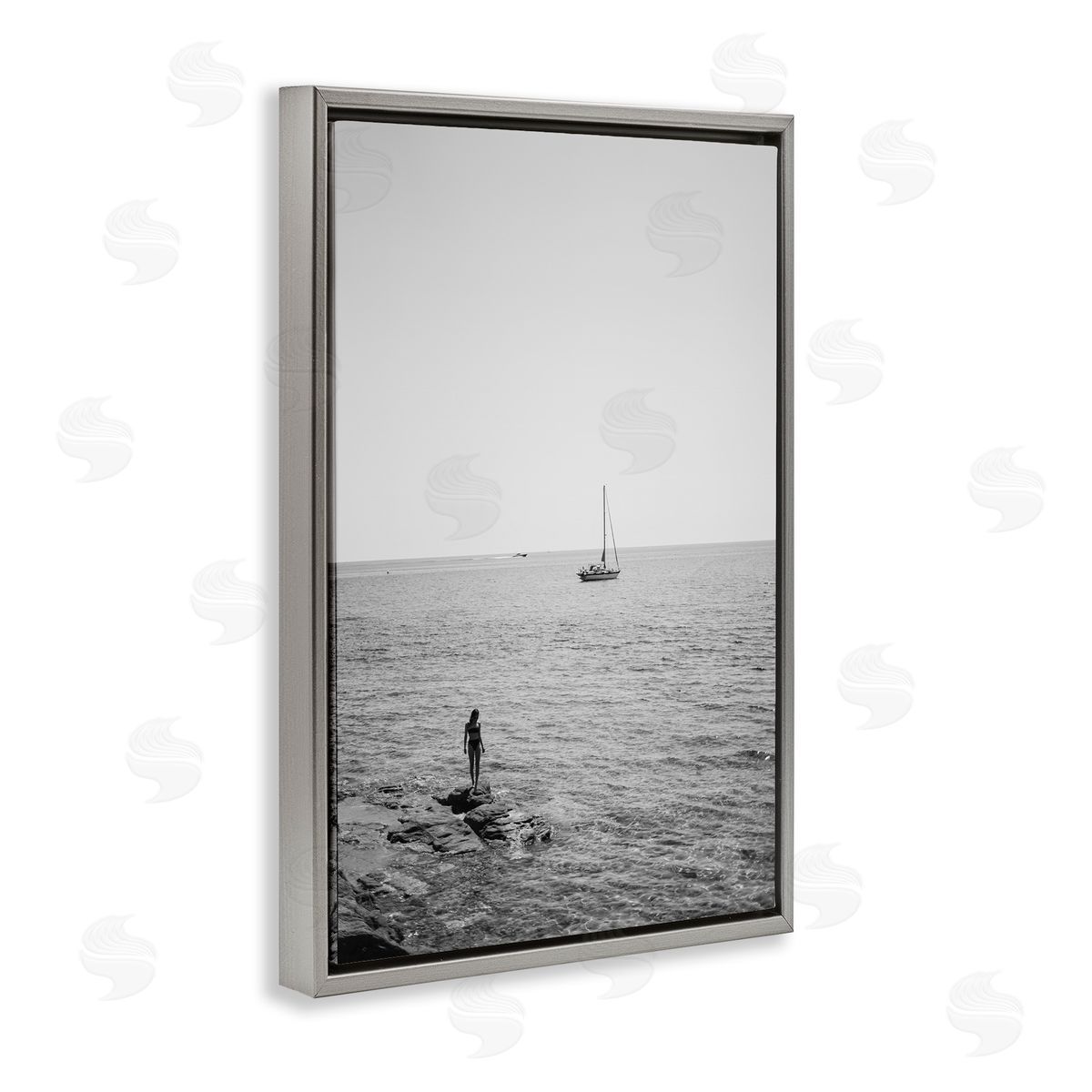 Standing On Edge Seascape Grey Floating Frame Canvas Wall Art, Home Decor by LSR Design Studio
