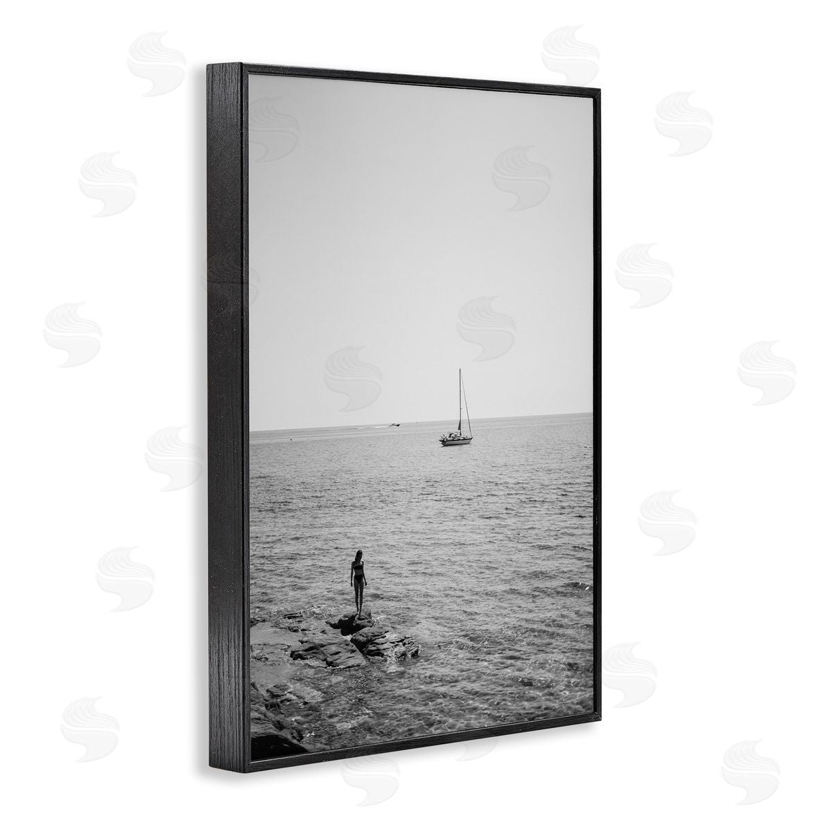 Standing On Edge Seascape Black Frame Print Wall Art, Home Decor by LSR Design Studio