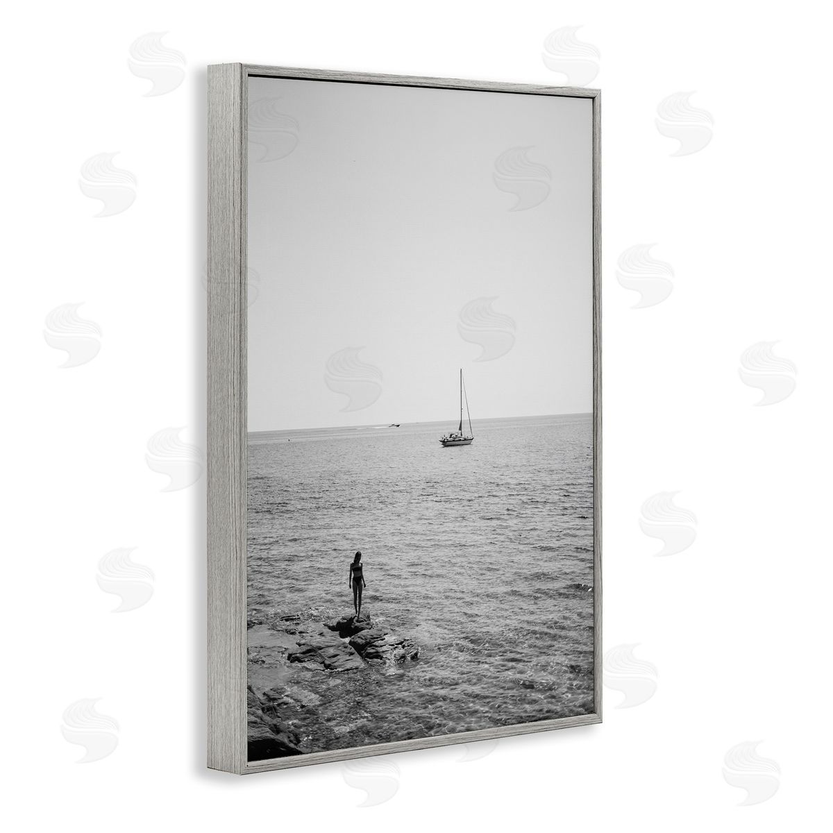 Standing On Edge Seascape Grey Frame Print Wall Art, Home Decor by LSR Design Studio