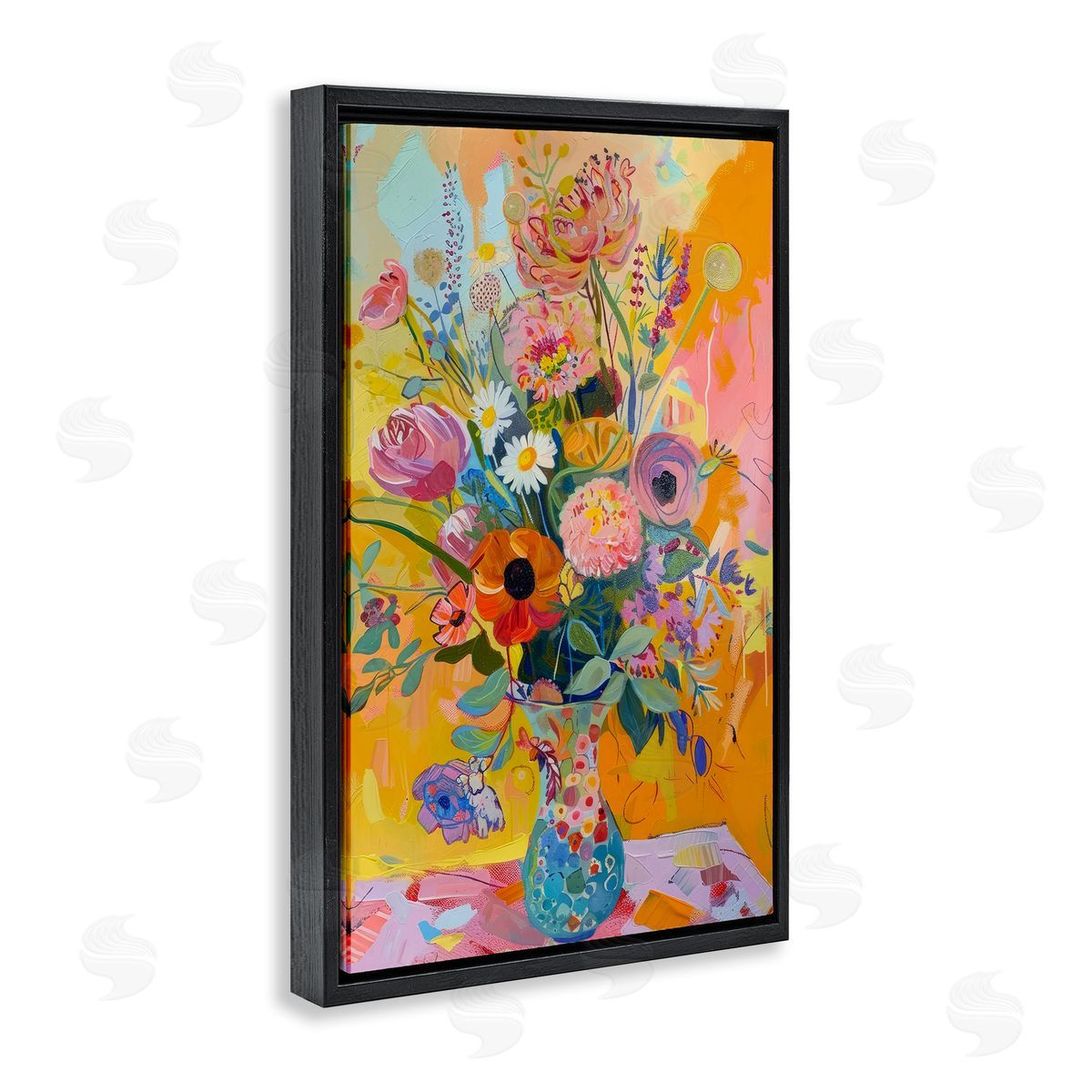 Bright Hued Mod Bouquet Black Floating Frame Canvas Wall Art, Home Decor by LSR Design Studio
