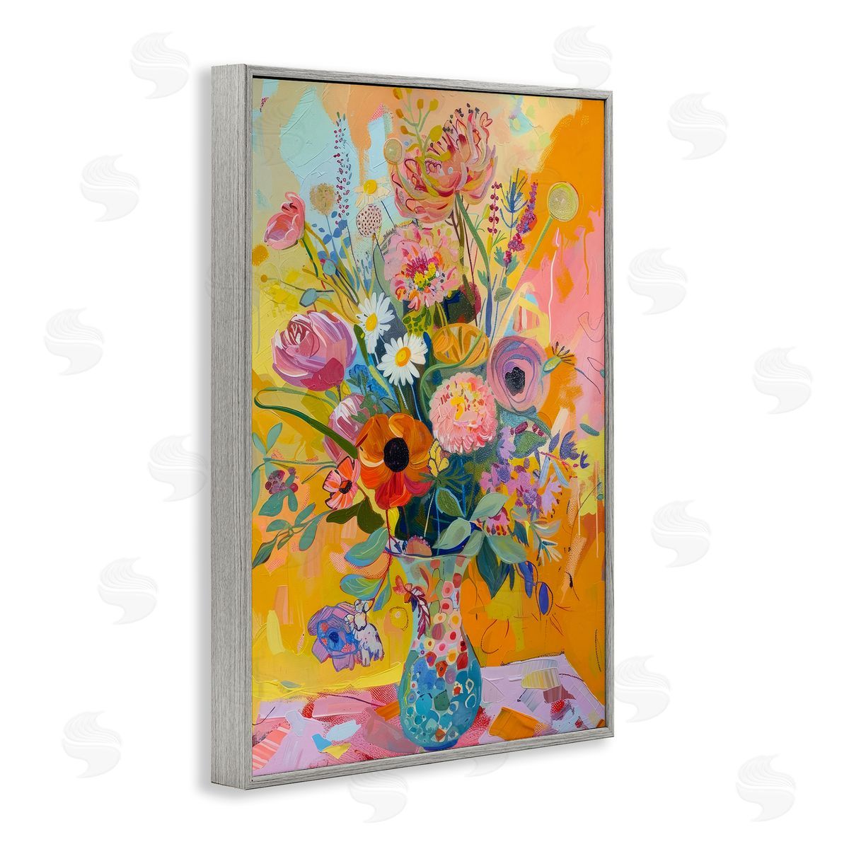 Bright Hued Mod Bouquet Grey Frame Print Wall Art, Home Decor by LSR Design Studio
