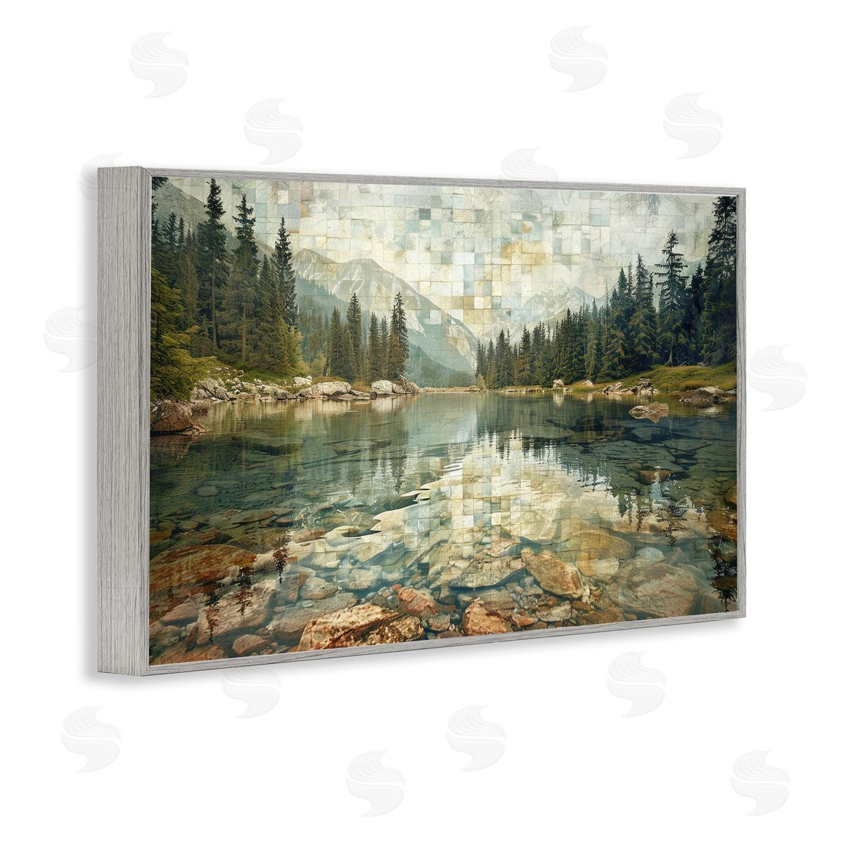 Tiled Mountain Landscape Grey Frame Print Wall Art, Home Decor by LSR Design Studio