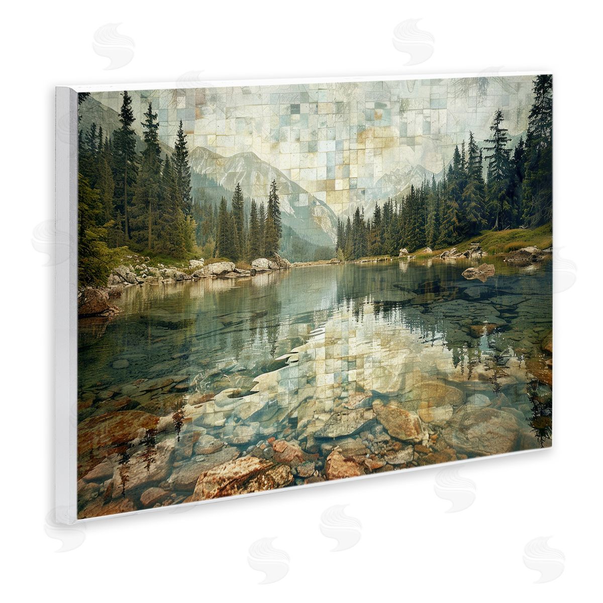Tiled Mountain Landscape Wood Plaque Wall Art, Home Decor by LSR Design Studio