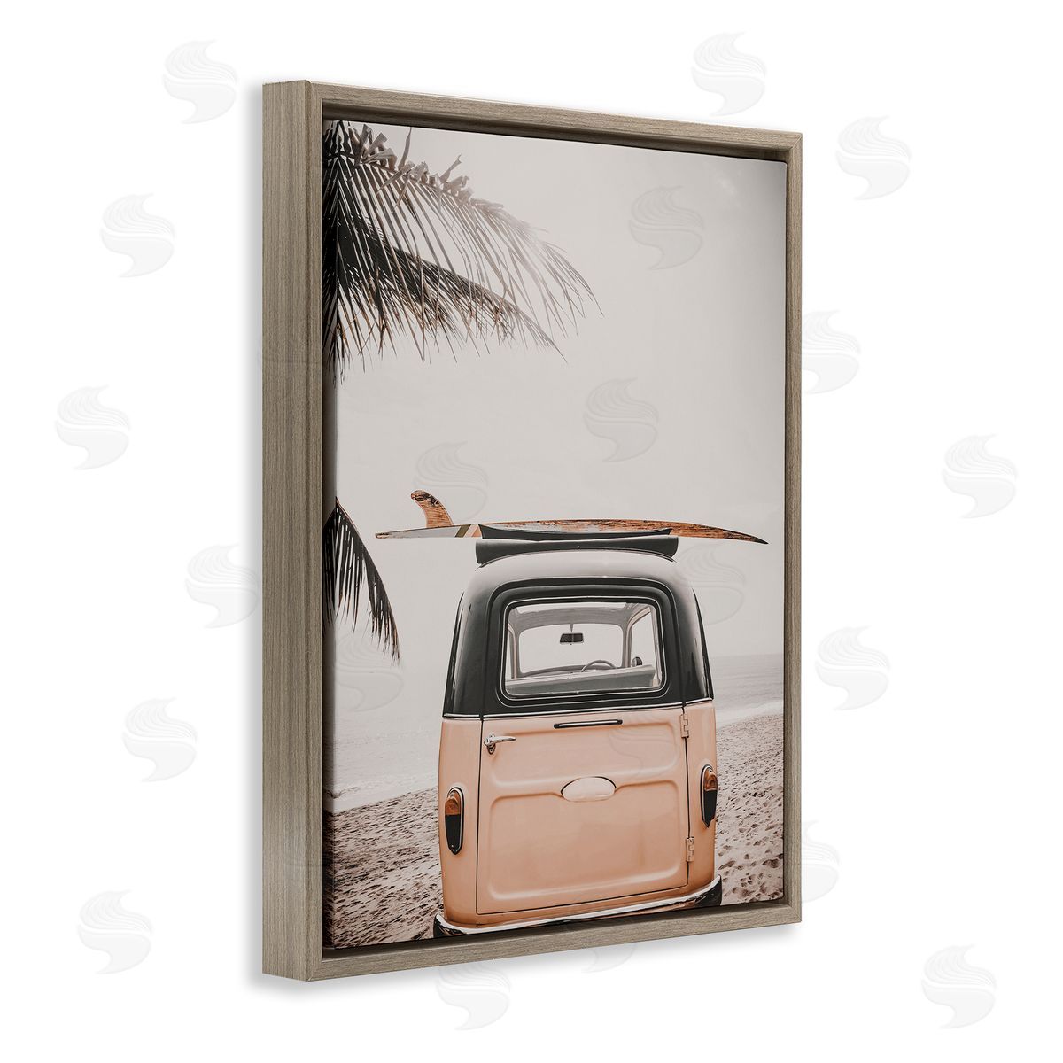 Endless Summer Beach Van Brown Floating Frame Canvas Wall Art, Home Decor by LSR Design Studio