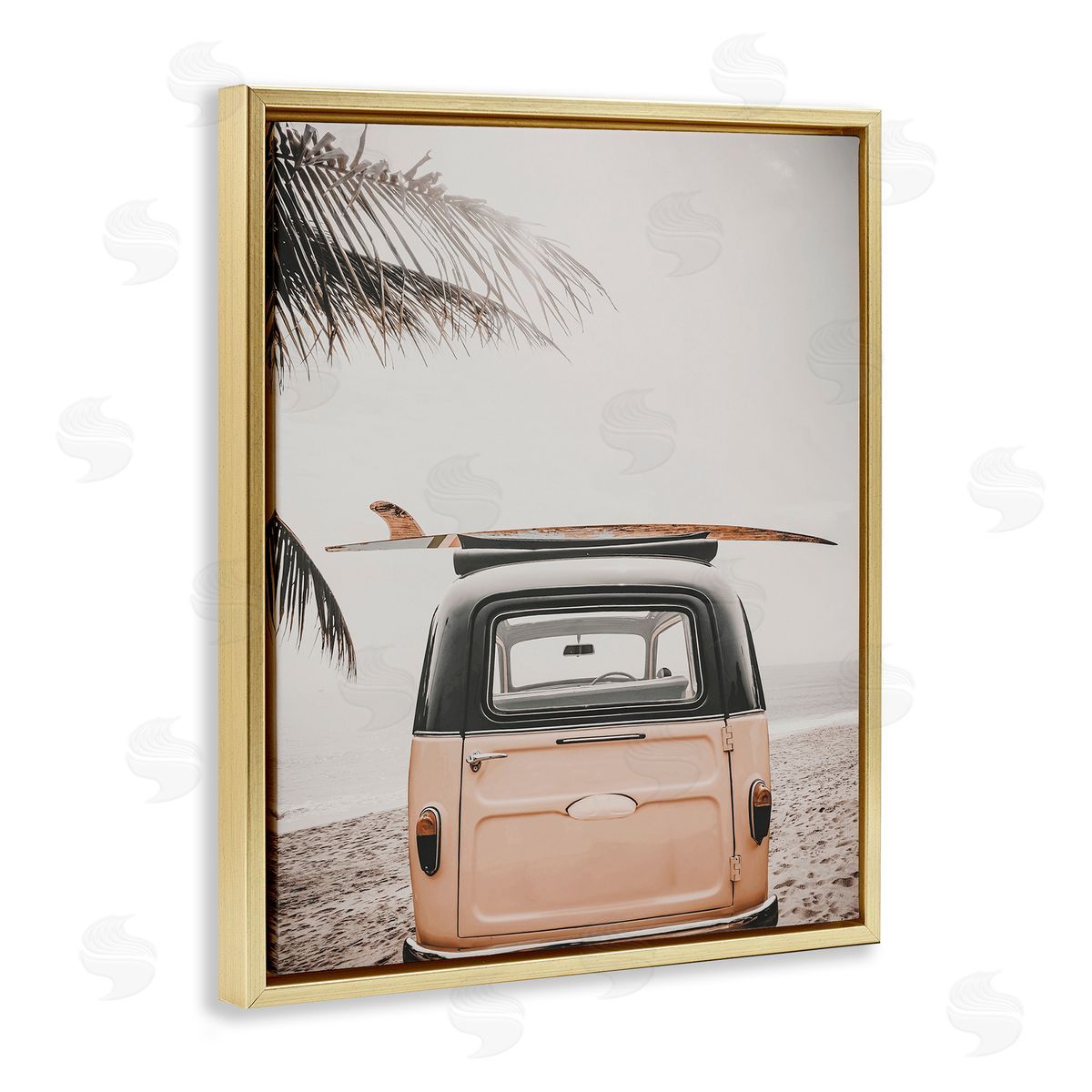 Endless Summer Beach Van Gold Floating Frame Canvas Wall Art, Home Decor by LSR Design Studio