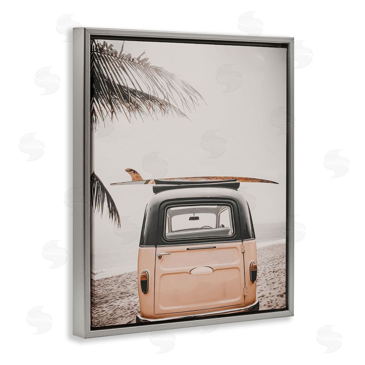 Endless Summer Beach Van Grey Floating Frame Canvas Wall Art, Home Decor by LSR Design Studio