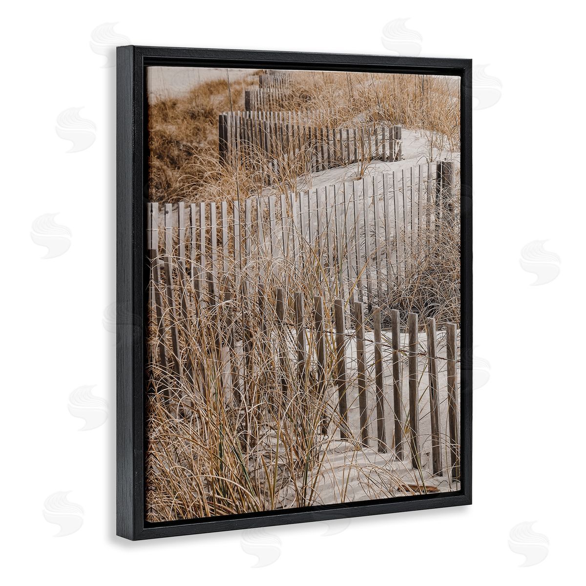 Snaking Beach Fence Black Floating Frame Canvas Wall Art, Home Decor by LSR Design Studio