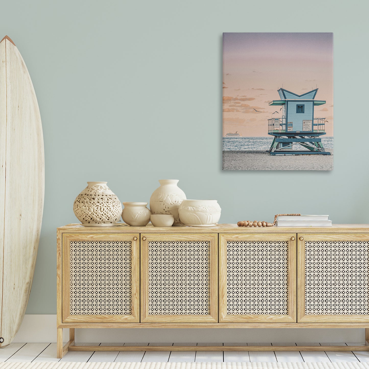 Miami Lifeguard Stand Canvas Wall Art in Room, Home Decor by LSR Design Studio