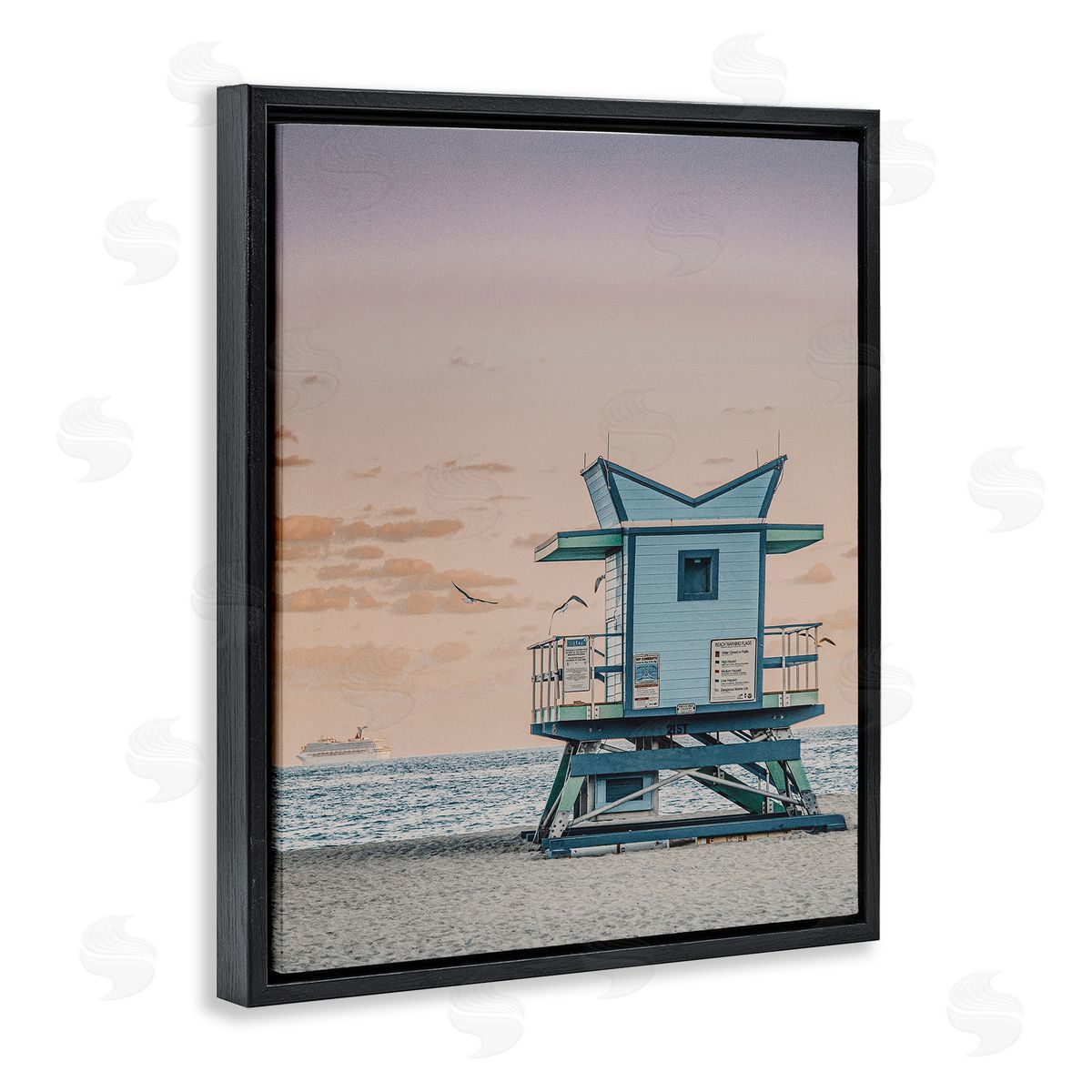 Miami Lifeguard Stand Black Floating Frame Canvas Wall Art, Home Decor by LSR Design Studio