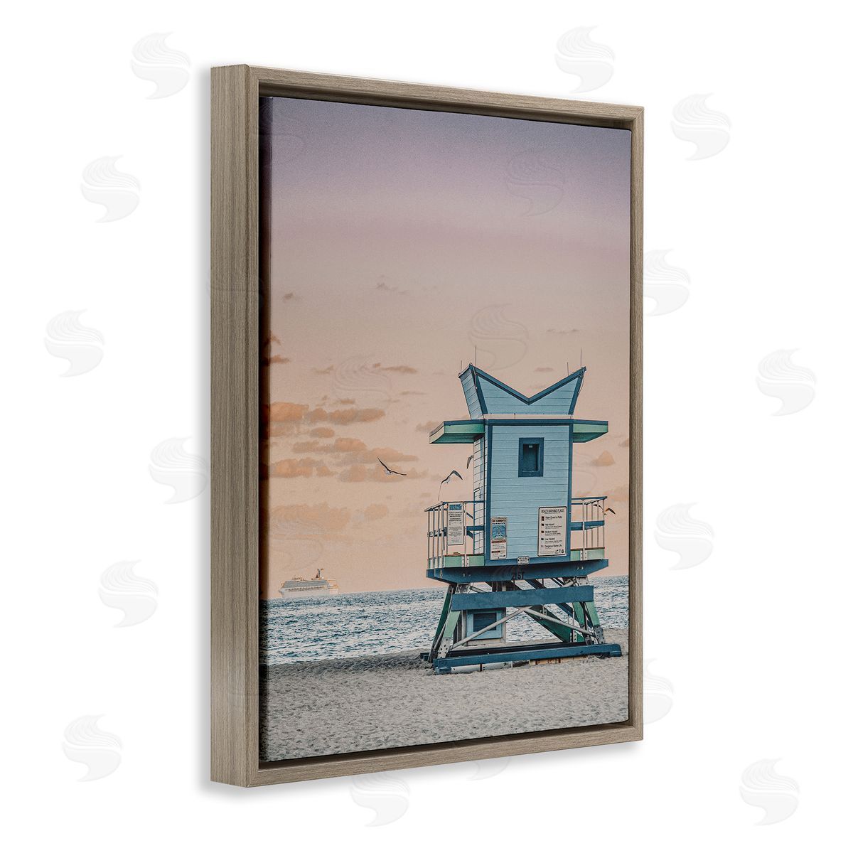 Miami Lifeguard Stand Brown Floating Frame Canvas Wall Art, Home Decor by LSR Design Studio