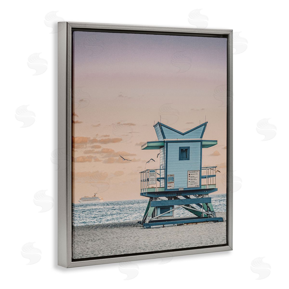 Miami Lifeguard Stand Grey Floating Frame Canvas Wall Art, Home Decor by LSR Design Studio