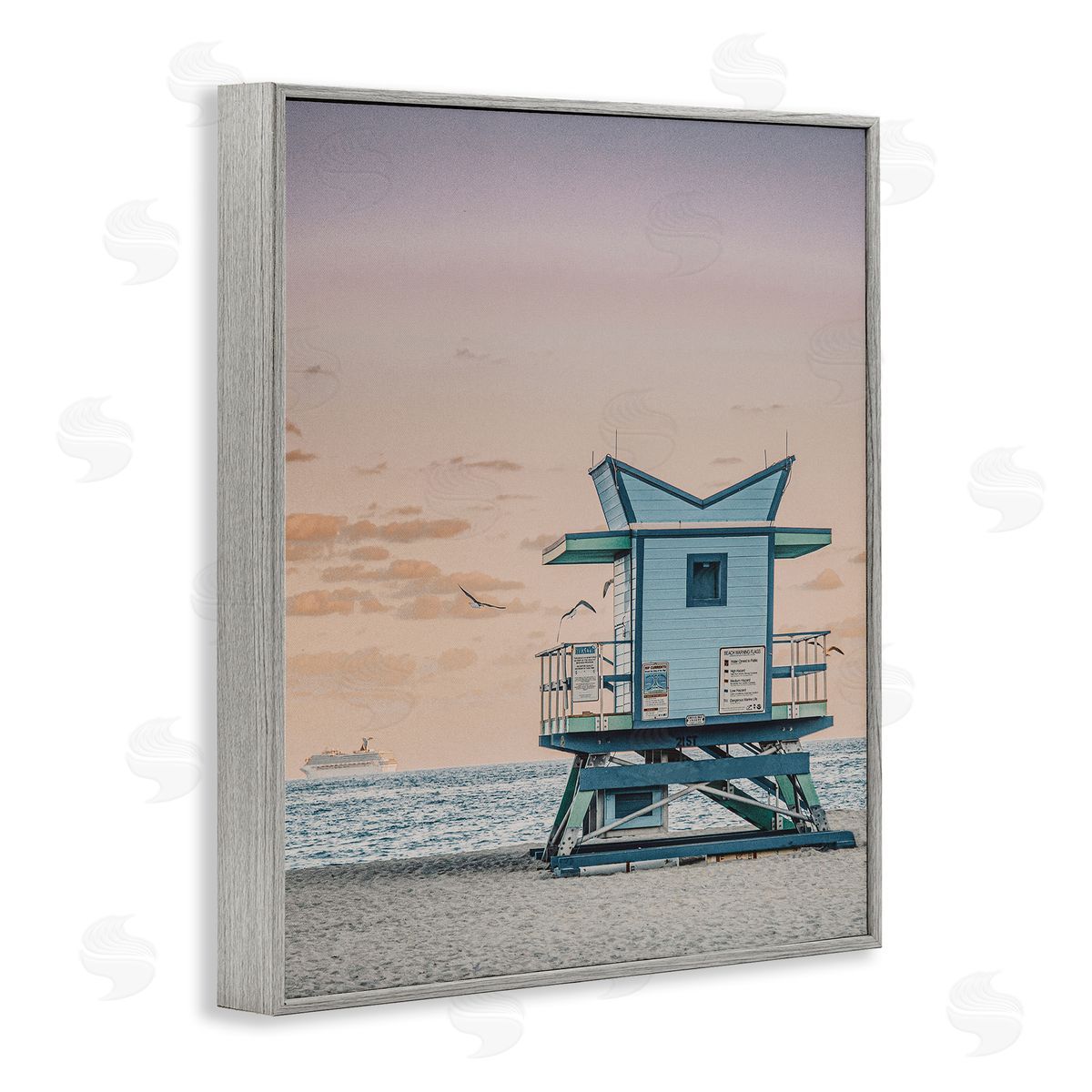 Miami Lifeguard Stand Grey Frame Print Wall Art, Home Decor by LSR Design Studio