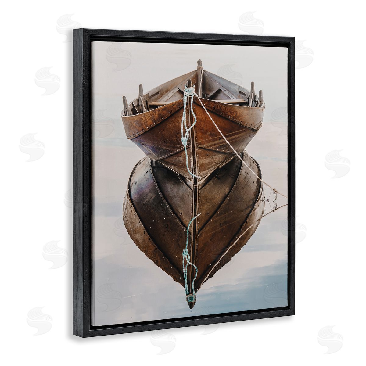Crisp Rowboat Reflection Black Floating Frame Canvas Wall Art, Home Decor by LSR Design Studio