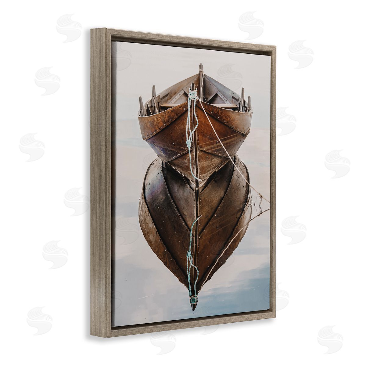 Crisp Rowboat Reflection Brown Floating Frame Canvas Wall Art, Home Decor by LSR Design Studio