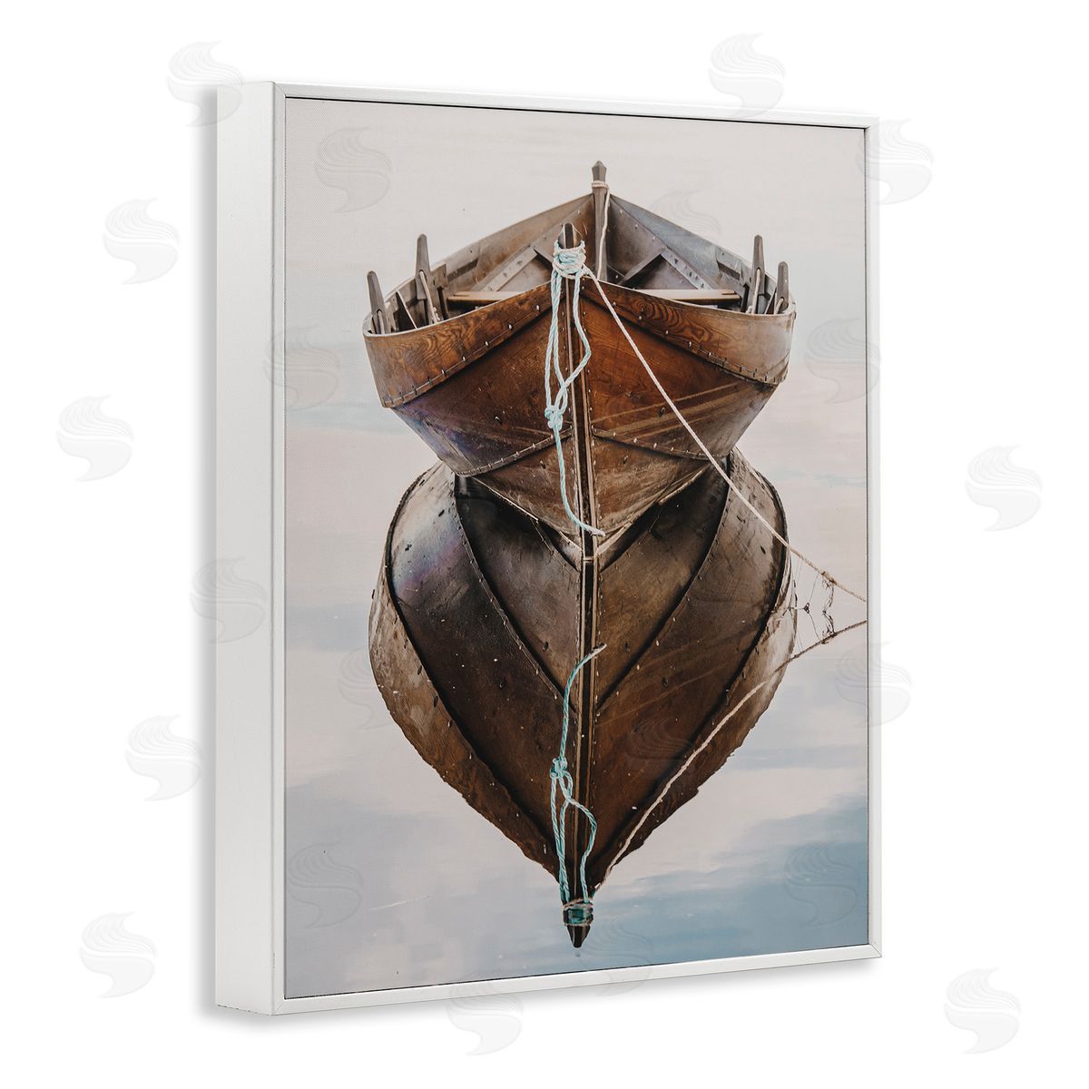 Crisp Rowboat Reflection White Frame Print Wall Art, Home Decor by LSR Design Studio