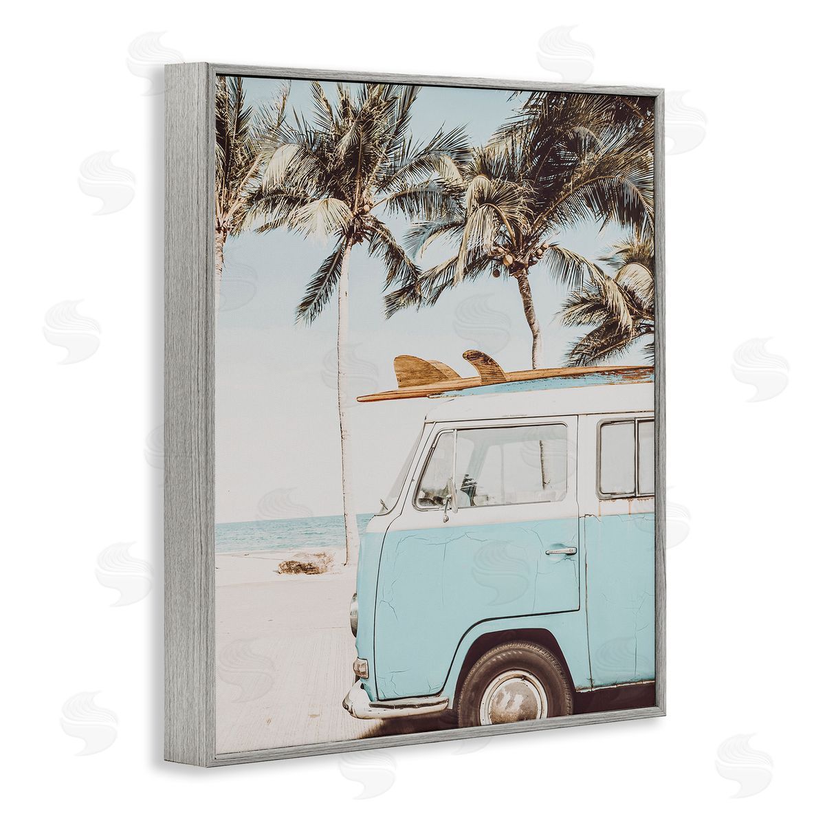 Retro Surfboard & Van Grey Frame Print Wall Art, Home Decor by LSR Design Studio