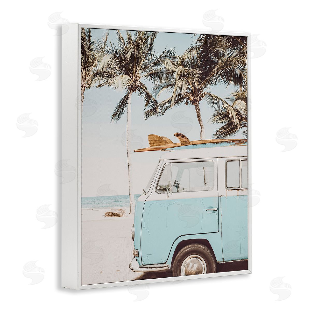 Retro Surfboard & Van White Frame Print Wall Art, Home Decor by LSR Design Studio