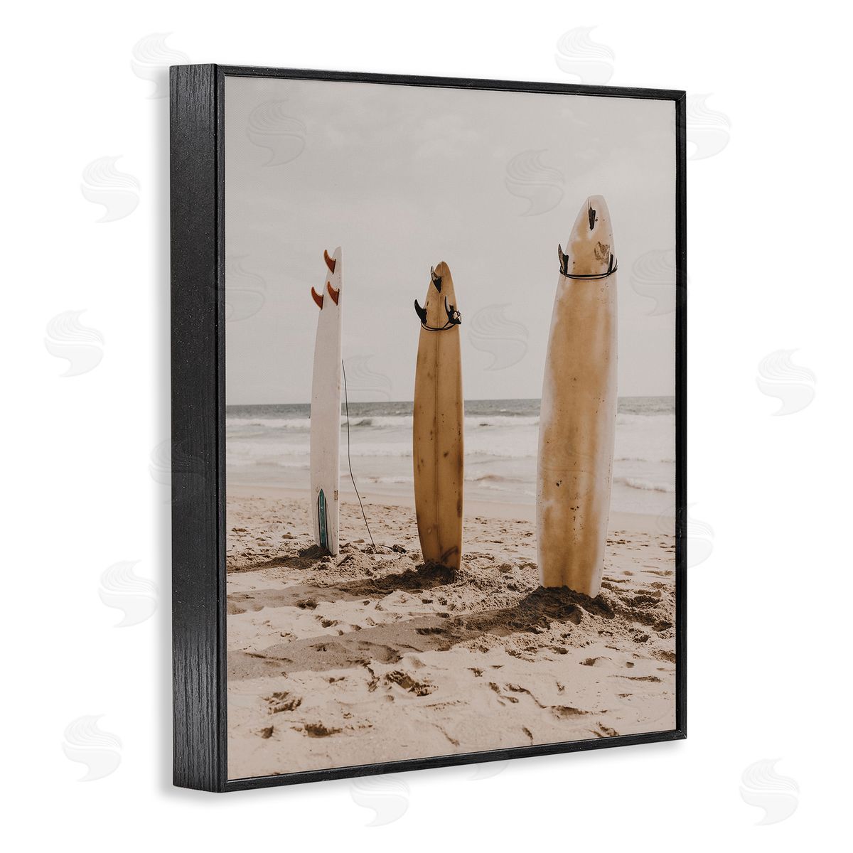 Coastal Standing Surfboards Black Frame Print Wall Art, Home Decor by LSR Design Studio