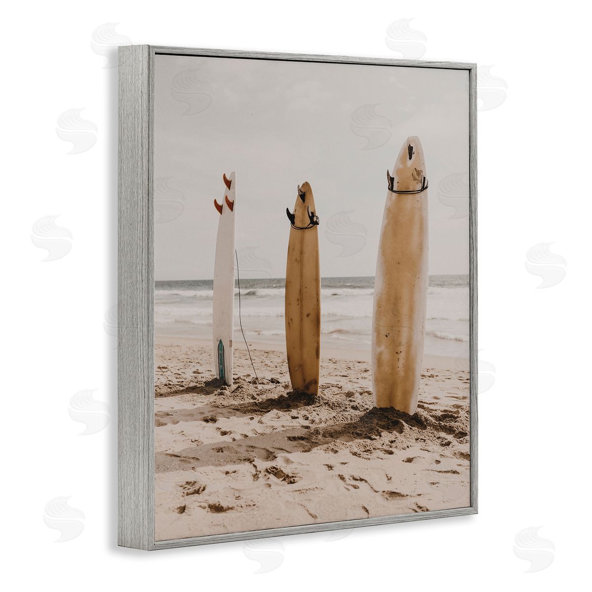Coastal Standing Surfboards Grey Frame Print Wall Art, Home Decor by LSR Design Studio