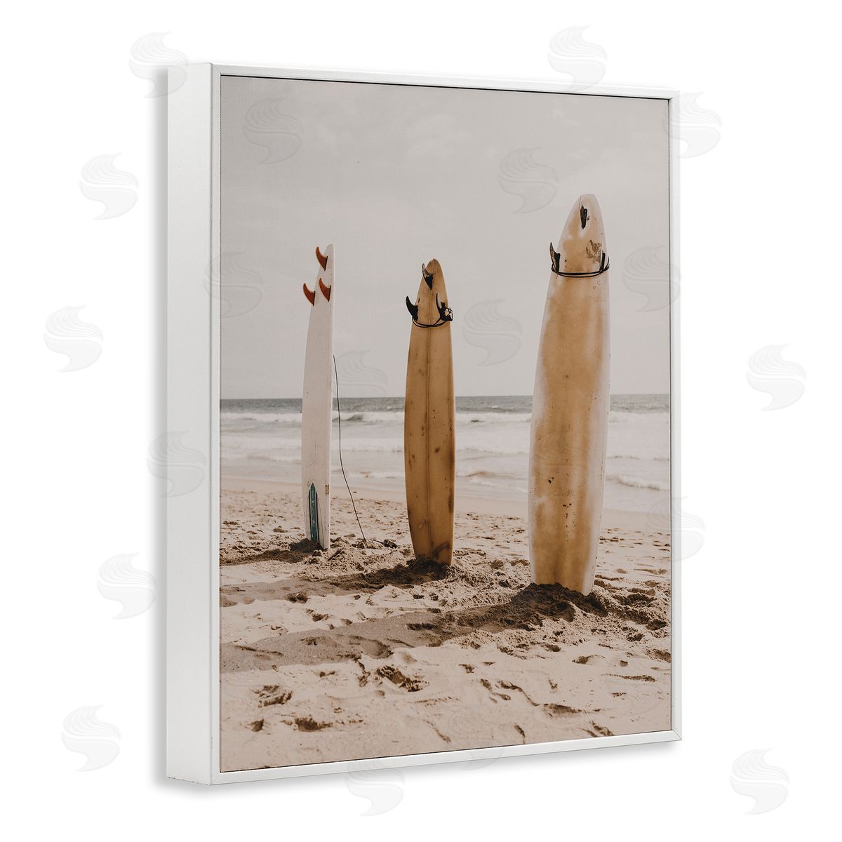Coastal Standing Surfboards White Frame Print Wall Art, Home Decor by LSR Design Studio