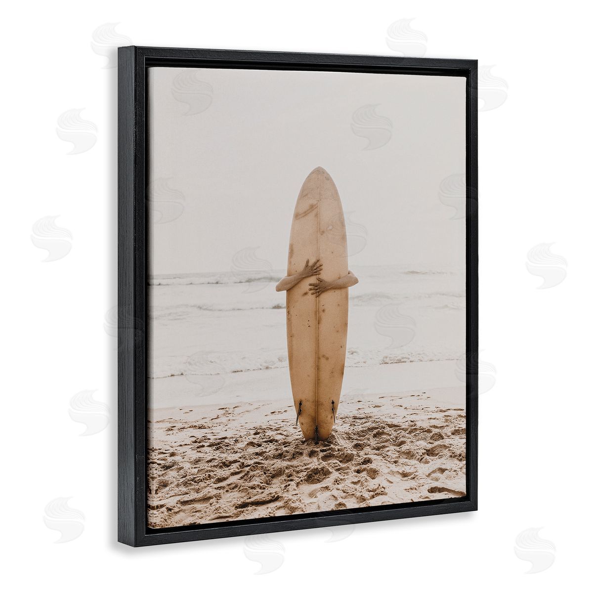 Surf Ready Board Black Floating Frame Canvas Wall Art, Home Decor by LSR Design Studio